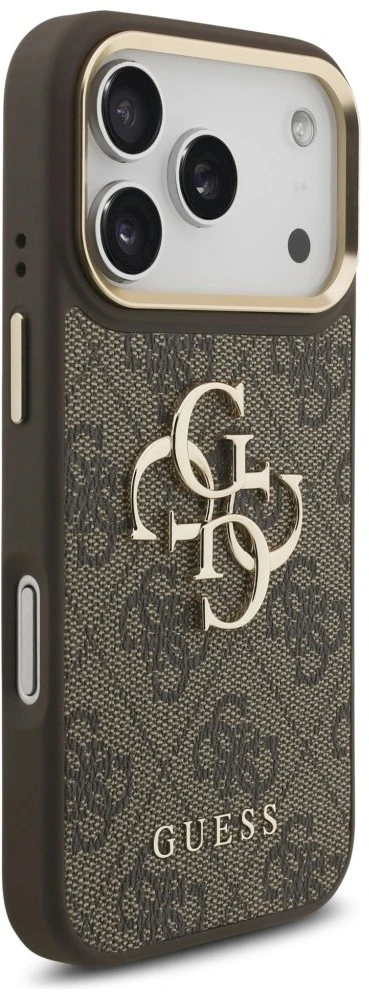Guess 4G Big 4G Classic Logo Big Strap Metal Mygtukai dėklas skirtas Apple iPhone 17 Pro Brown