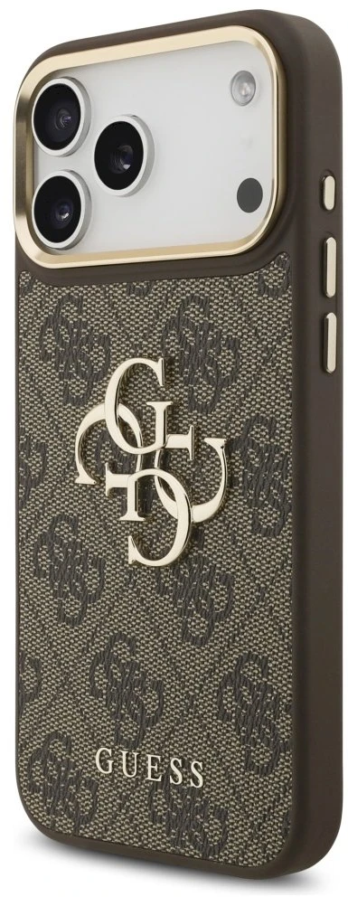Guess 4G Big 4G Classic Logo Big Strap Metal Mygtukai dėklas skirtas Apple iPhone 17 Pro Max Brown