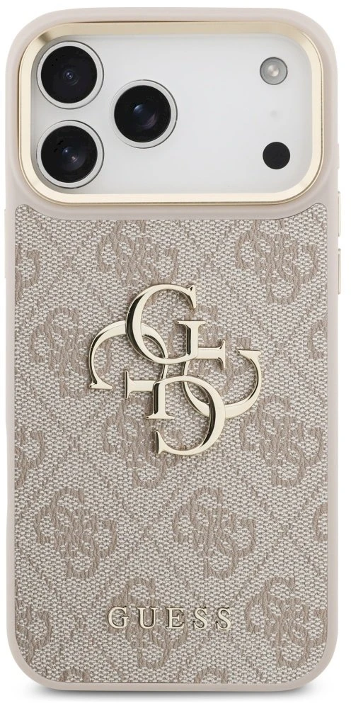 Guess 4G Big 4G Classic Logo Big Strap Metal Mygtukai dėklas skirtas Apple iPhone 17 Pro Max rožinės spalvos