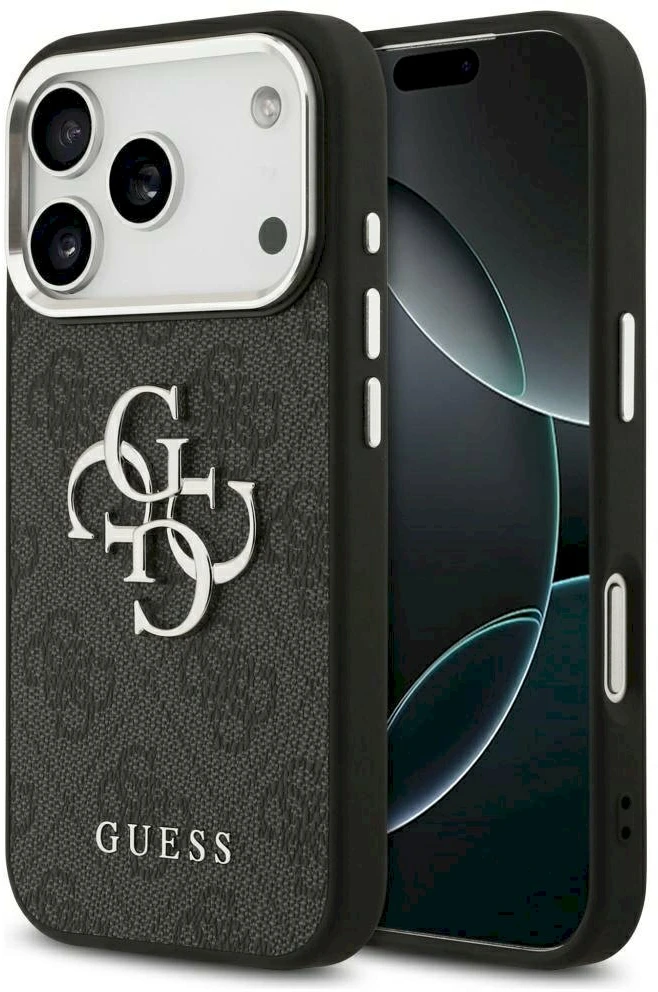 Dėklas GUESS case for IPHONE 17 Pro Max GUHCP17XP4G4SMCK (PU W/ Big 4G Classic Logo) sidabrinis juodas