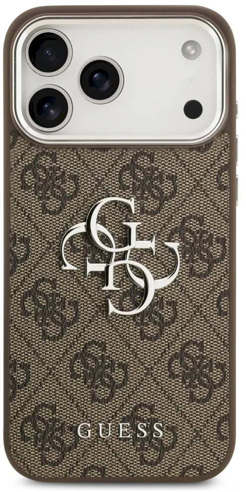 Dėklas Guess 4G Big 4G Classic Logo skirtas Apple iPhone 17 Pro Max rudos spalvos sidabro spalvos