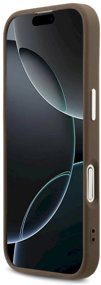 Guess 4G Big 4G Classic Logo dėklas skirtas Apple iPhone 17 rudos spalvos sidabro spalvos