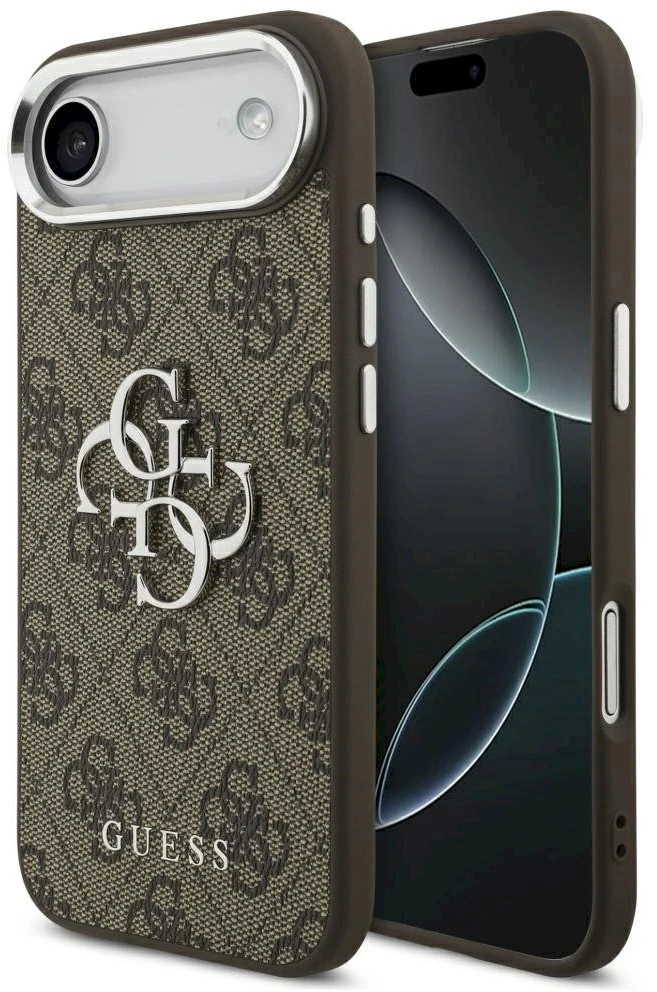 „Guess 4G Big 4G Classic“ logotipo dėklas, skirtas „iPhone 17 Air“ - ruda ir sidabrinė