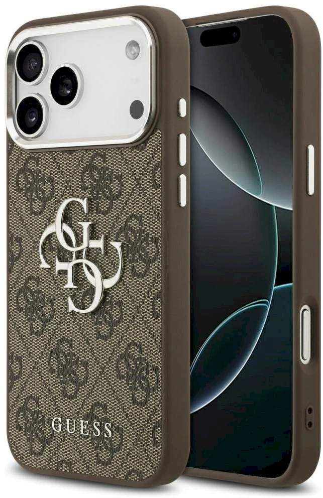 Dėklas Guess 4G Big 4G Classic Logo skirtas Apple iPhone 17 Pro Max rudos spalvos sidabro spalvos