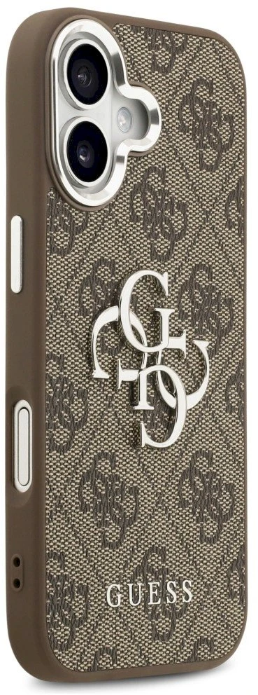 Guess 4G Big 4G Classic Logo dėklas skirtas Apple iPhone 17 rudos spalvos sidabro spalvos