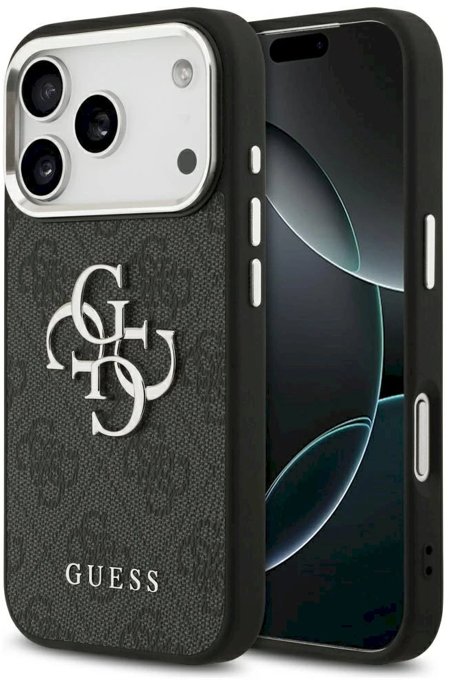 GUESS case for IPHONE 17 Pro GUHCP17LP4G4SMCK (4G PU Odinis dėklas with Big 4G and Classic Logo and Sidabrinis Metal Camera Frame) juodas