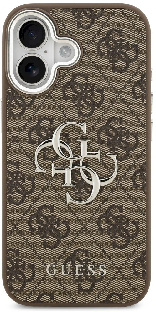 Guess 4G Big 4G Classic Logo dėklas skirtas Apple iPhone 17 rudos spalvos sidabro spalvos