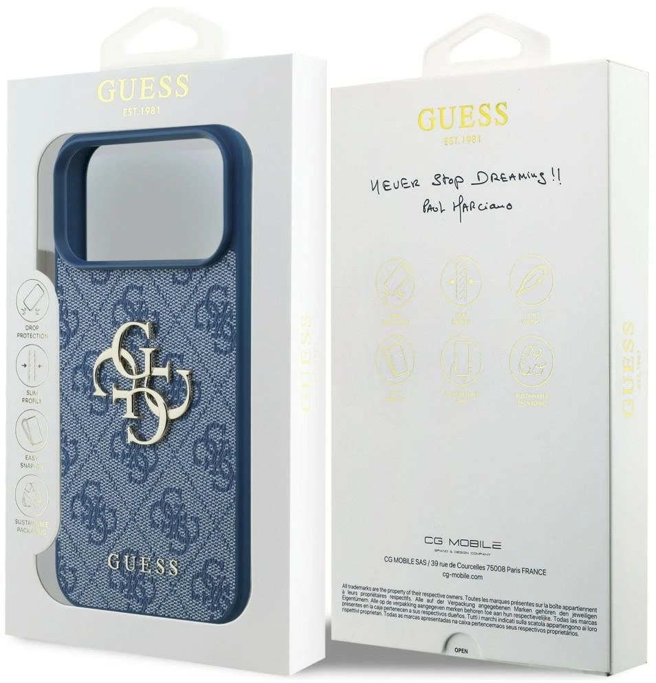 Dėklas GUESS case for IPHONE 18 Pro Max/17 Pro Max (4G Big Logo) mėlynas