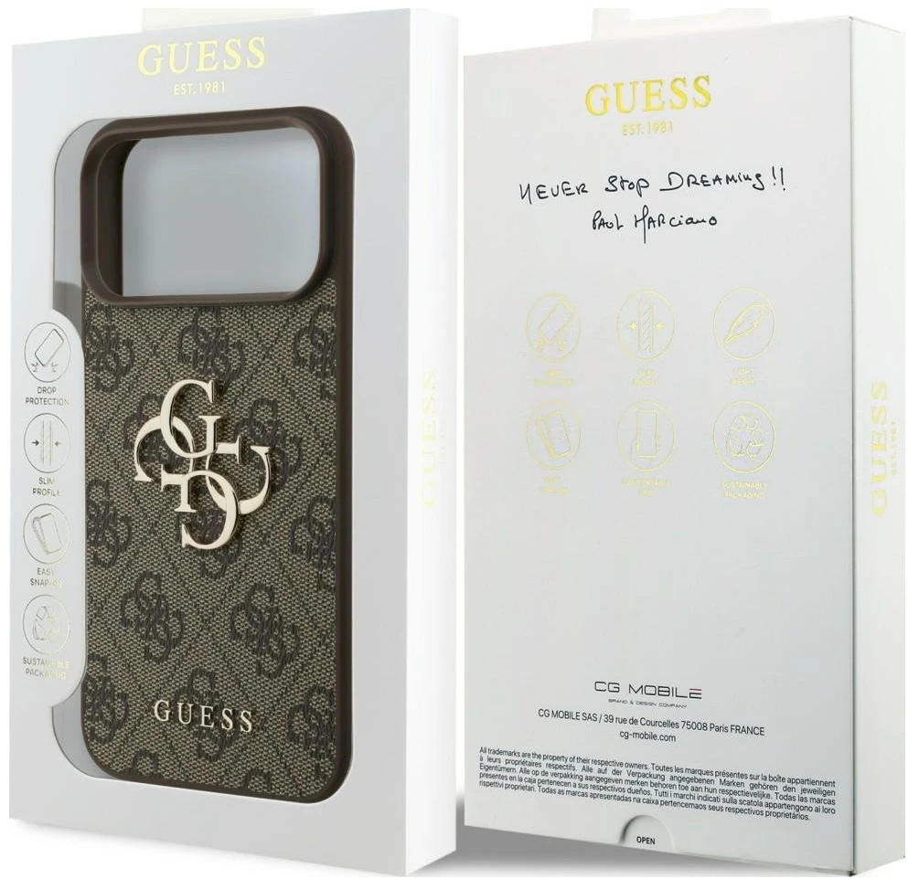 Guess 4G Big Logo dėklas, skirtas iPhone 17 Pro / 18 Pro – Rudas
