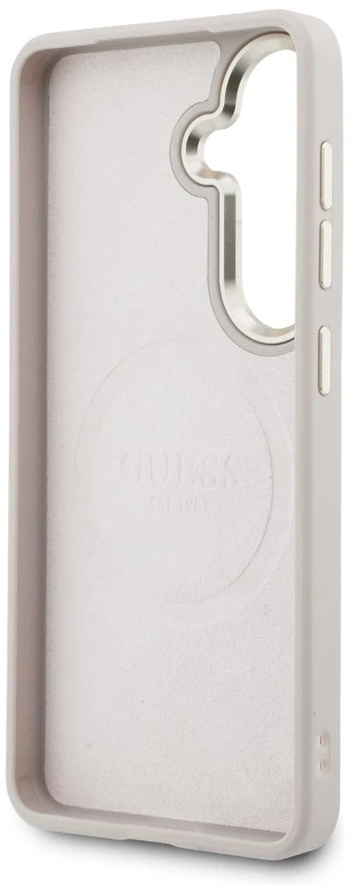 Dėklas Guess 4G Big Rhinestone Triangle Strap MagSafe for Samsung Galaxy S26 rožinės spalvos
