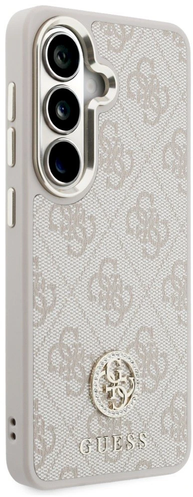 Dėklas Guess 4G Big Rhinestone Triangle Strap MagSafe for Samsung Galaxy S26 rožinės spalvos