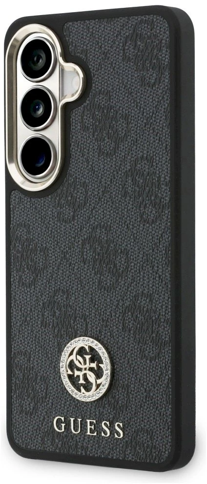 Dėklas Guess 4G Big Rhinestone Triangle Strap MagSafe for Samsung Galaxy S26 juodos spalvos