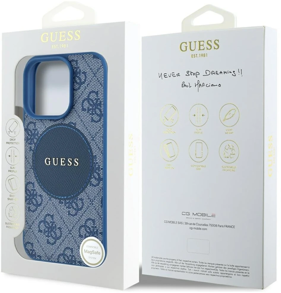 Guess 4G Circle Classic Logo MagSafe dėklas iPhone 16 Pro Max - mėlynas