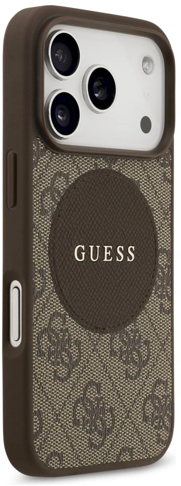 Original dėklas GUESS 4G Circle Classic Logo MagSafe skirtas Apple iPhone 17 Pro rudos spalvos