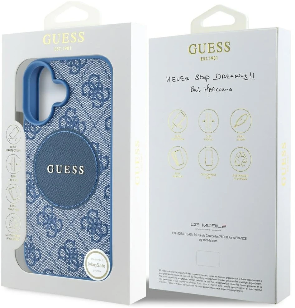 Guess 4G Circle Classic Logo MagSafe dėklas iPhone 16 - mėlynas