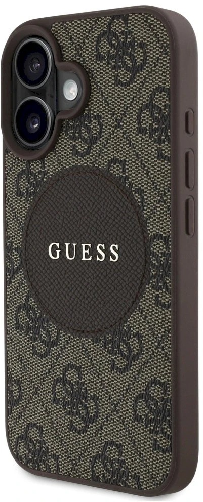 Guess 4G Circle Classic Logo MagSafe dėklas iPhone 16 - ruda