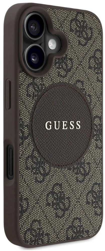 Guess 4G Circle Classic Logo MagSafe dėklas iPhone 16 - ruda