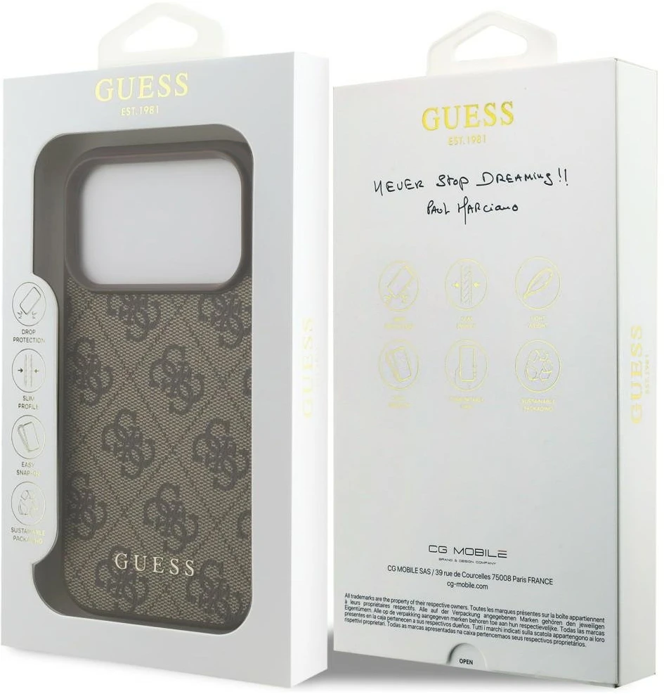 Dėklas Guess 4G Classic skirtas iPhone 18 Pro / iPhone 17 Pro rudas
