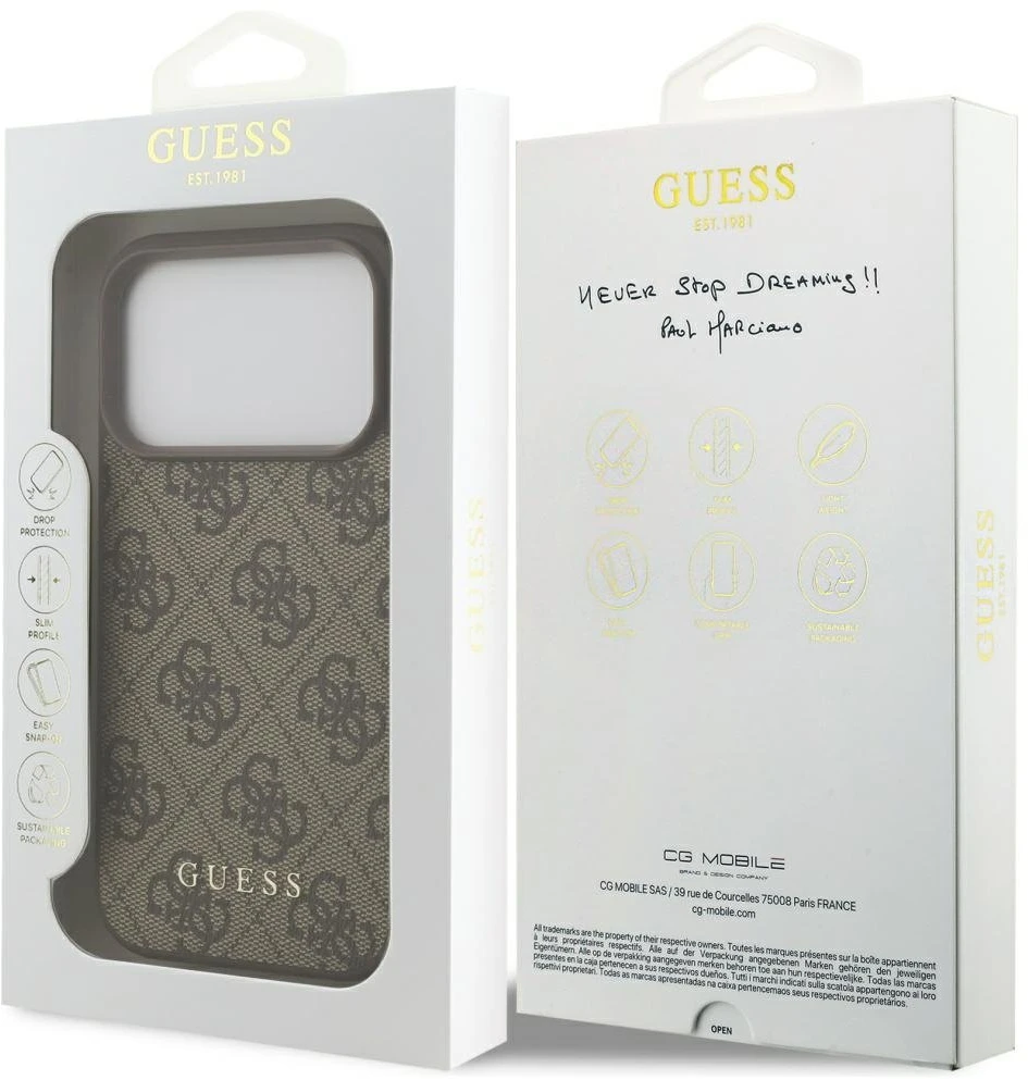 Guess 4G Classic Dėklas Apple iPhone 17 Pro rudos spalvos