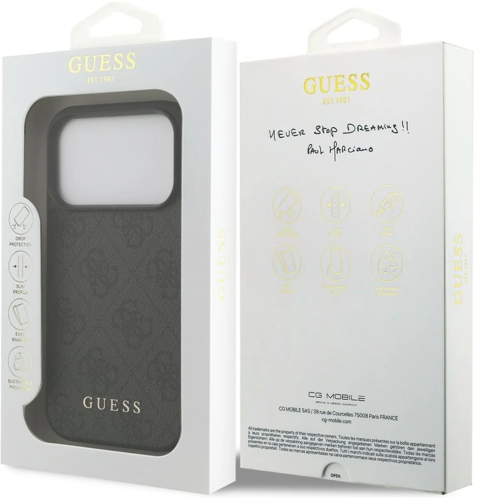 Dėklas Guess 4G Classic, skirtas iPhone 18 Pro / iPhone 17 Pro, juodas