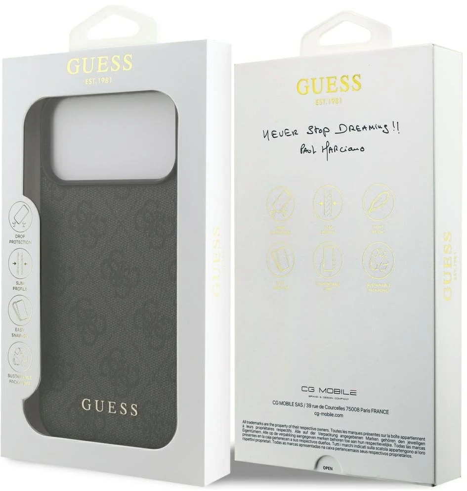 Guess 4G Classic dėklas skirtas Apple iPhone 17 Pro Max juodos spalvos