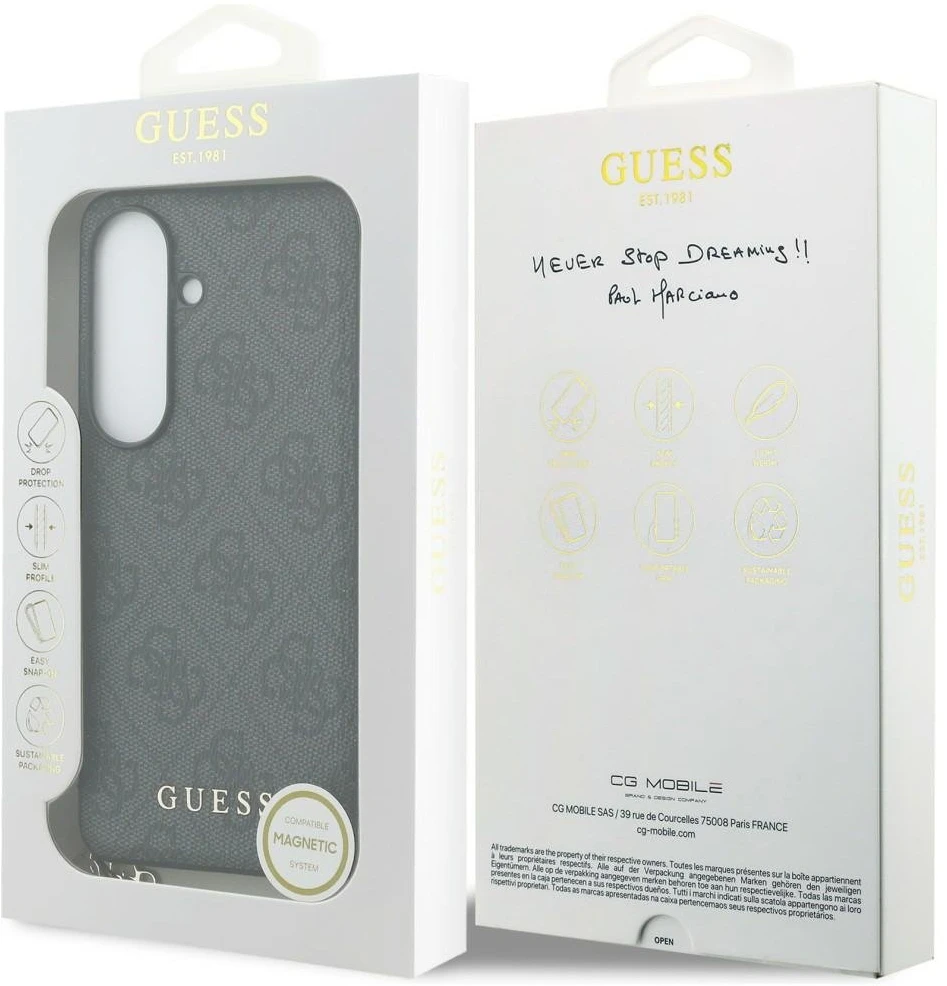 Dėklas Guess 4G Classic Logo Charm MagSafe Samsung Galaxy S26 juodos spalvos