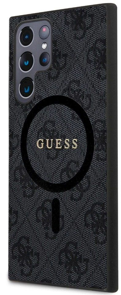 Dėklas GUESS GUHMS24LG4GFRK S24 ULTRA S928 JUODA/Juodas HARDCASE 4G COLLECTION LEATHER METAL MAGSAFE