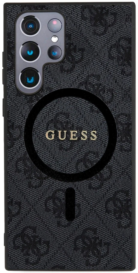 Dėklas GUESS GUHMS24LG4GFRK S24 ULTRA S928 JUODA/Juodas HARDCASE 4G COLLECTION LEATHER METAL MAGSAFE