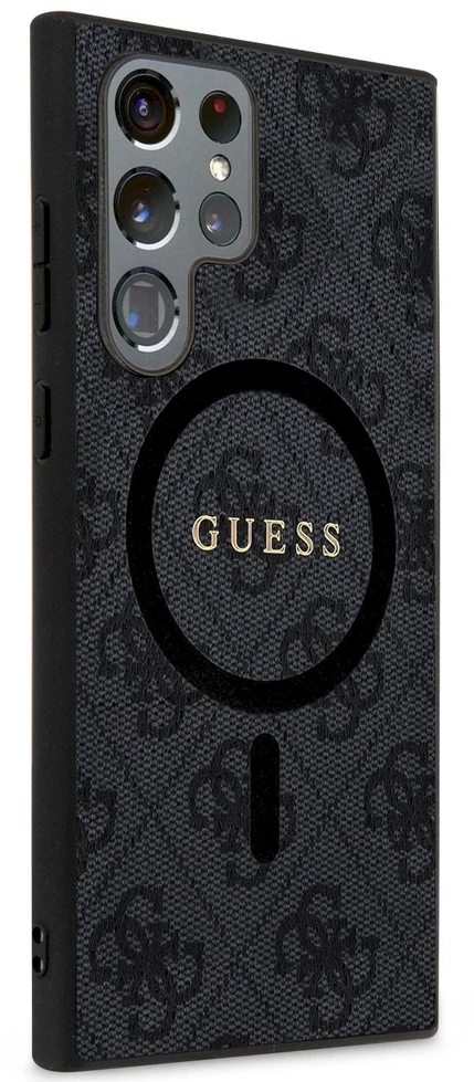 Dėklas GUESS GUHMS24LG4GFRK S24 ULTRA S928 JUODA/Juodas HARDCASE 4G COLLECTION LEATHER METAL MAGSAFE