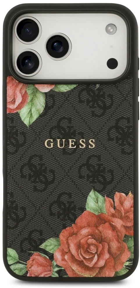„Guess 4G“ gėlių rašto „MagSafe“ dėklas, skirtas „iPhone 17 Pro“ - juodas