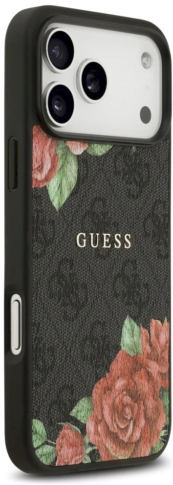 „Guess 4G“ gėlių rašto „MagSafe“ dėklas, skirtas „iPhone 17 Pro“ - juodas