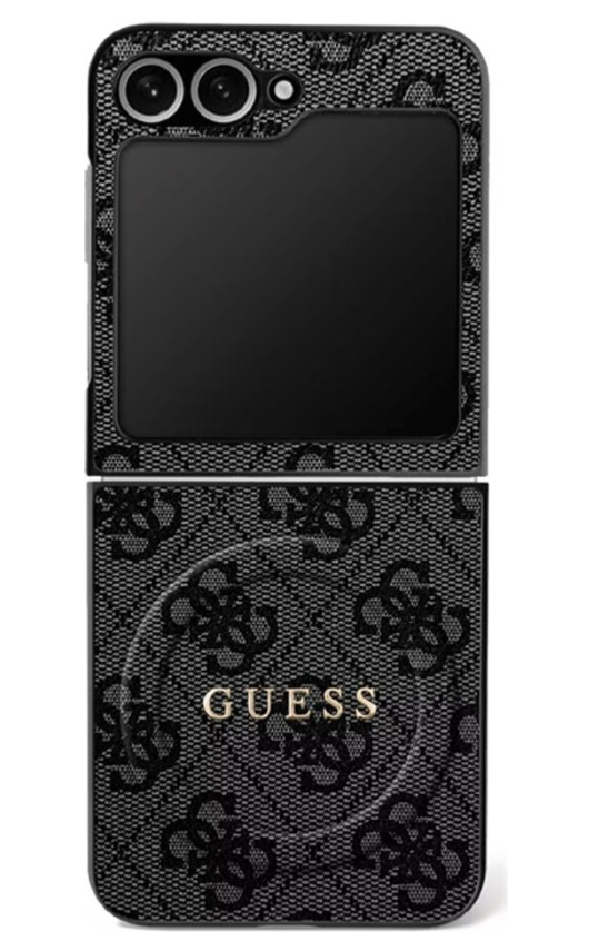 Guess 4G Classic MagSafe dėklas, skirtas Samsung Galaxy Z Flip7, juodos spalvos