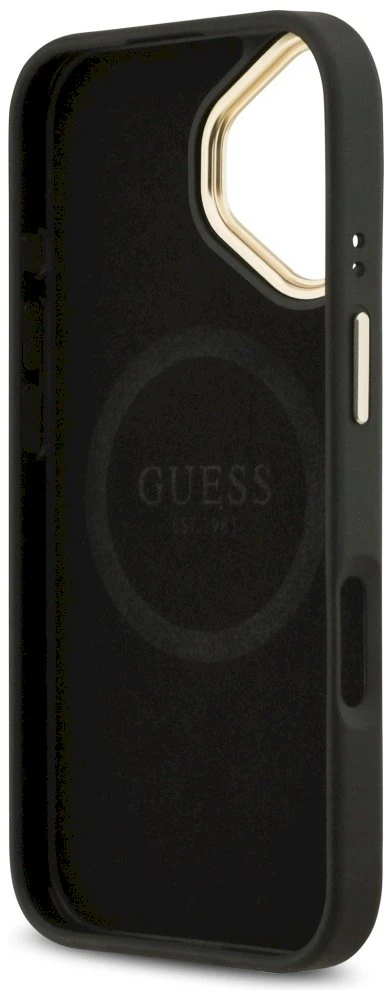 Guess 4G Logo Plate MagSafe dėklas skirtas Apple iPhone 17 juodos spalvos