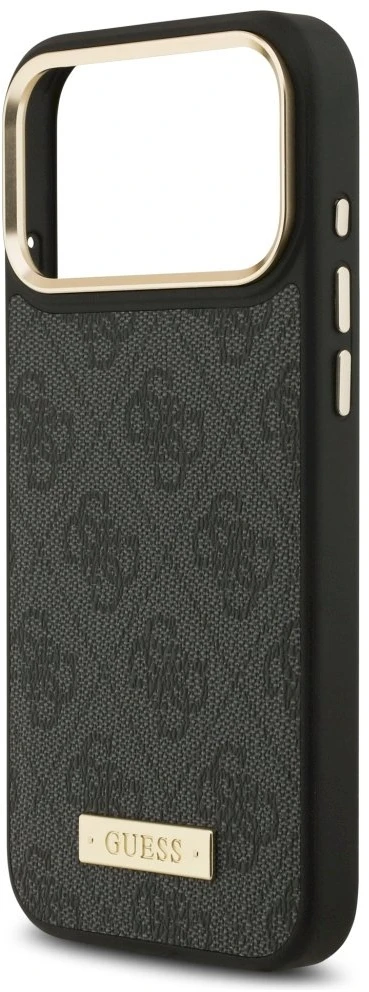 Guess 4G Logo Plate MagSafe dėklas Apple iPhone 17 Pro Max juodos spalvos