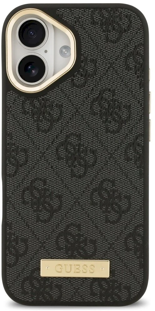 Guess 4G Logo Plate MagSafe dėklas skirtas Apple iPhone 17 juodos spalvos