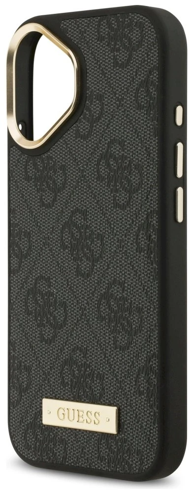 Guess 4G Logo Plate MagSafe dėklas skirtas Apple iPhone 17 juodos spalvos