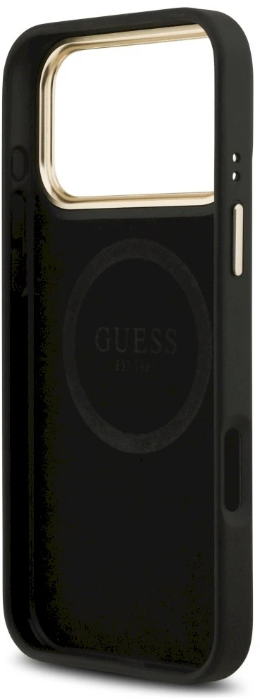 Guess 4G Logo Plate MagSafe dėklas Apple iPhone 17 Pro Max juodos spalvos