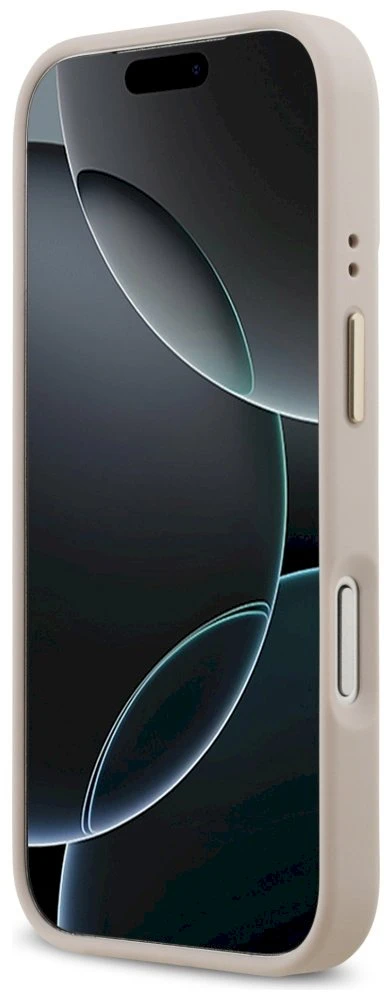 Guess 4G Logo Plate MagSafe dėklas Apple iPhone 17 Pro rožinės spalvos