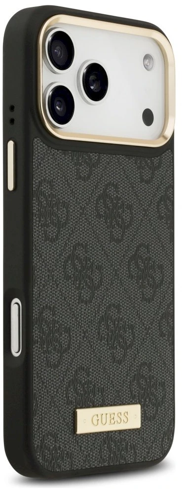 Guess 4G Logo Plate MagSafe dėklas Apple iPhone 17 Pro Max juodos spalvos