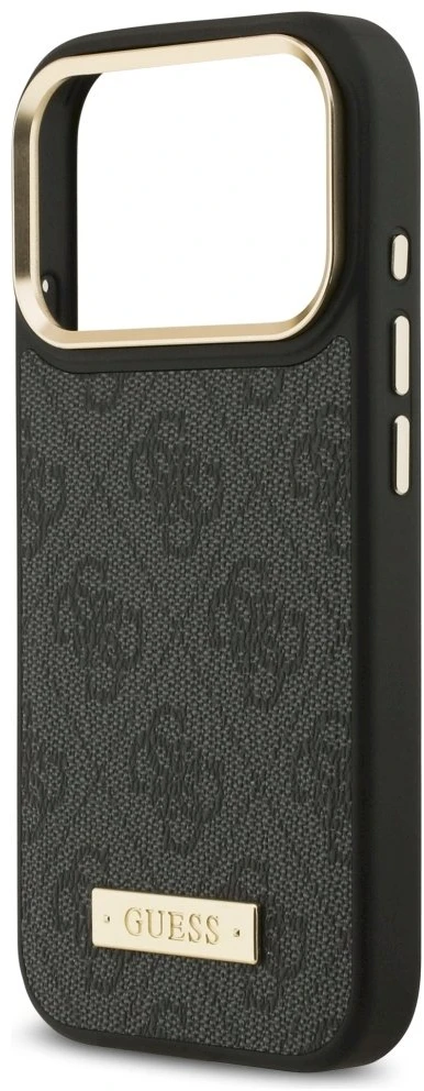Guess 4G Logo Plate MagSafe dėklas Apple iPhone 17 Pro juodos spalvos