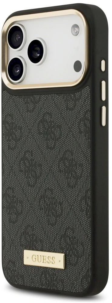 Guess 4G Logo Plate MagSafe dėklas Apple iPhone 17 Pro Max juodos spalvos