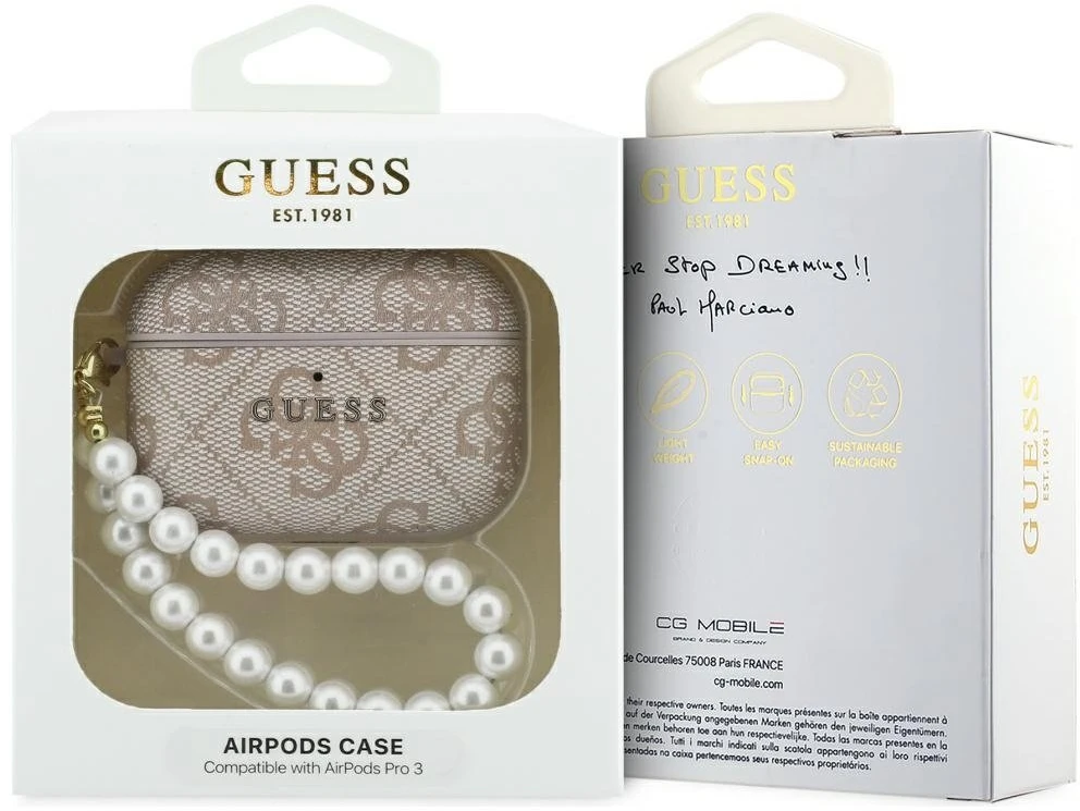 Guess PU 4G Classic Logo Pearl Strap dėklas skirtas Apple AirPods Pro 3 rožinės spalvos