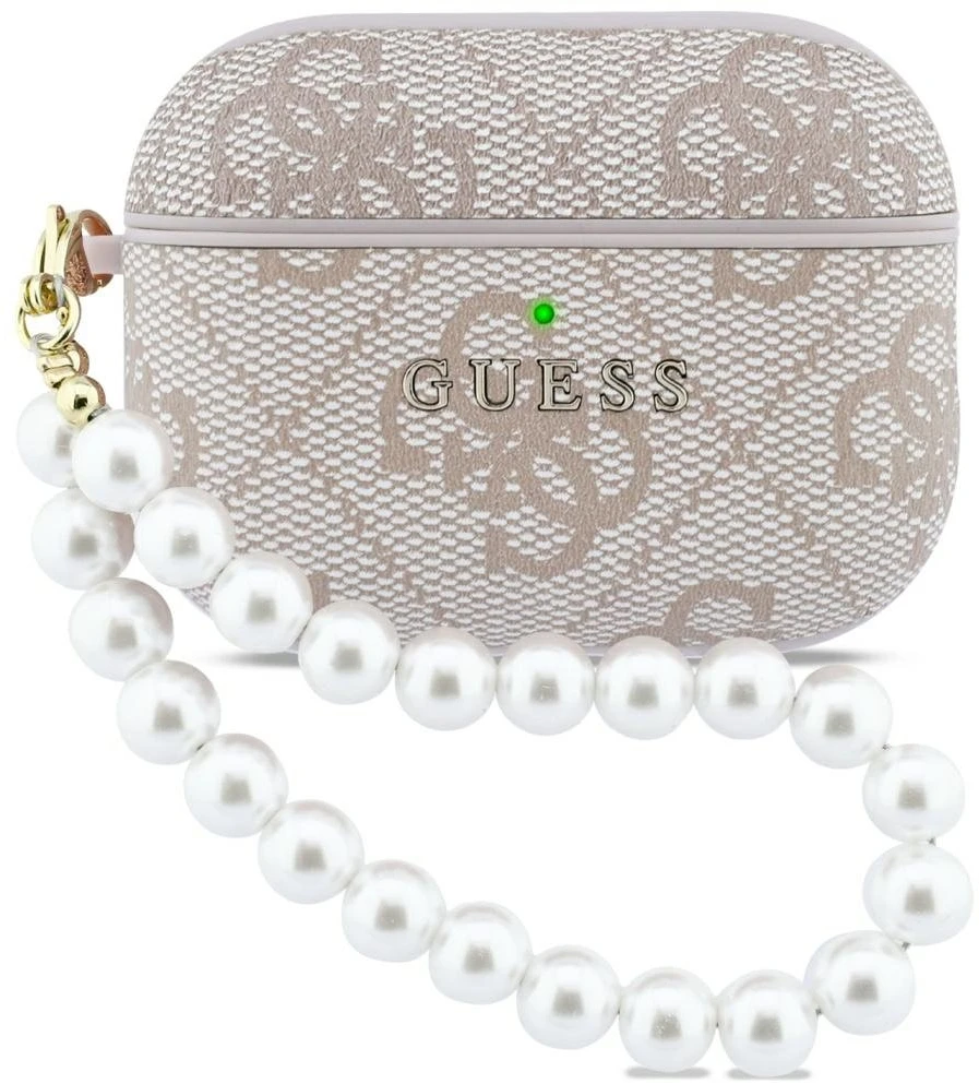 Guess PU 4G Classic Logo Pearl Strap dėklas skirtas Apple AirPods Pro 3 rožinės spalvos