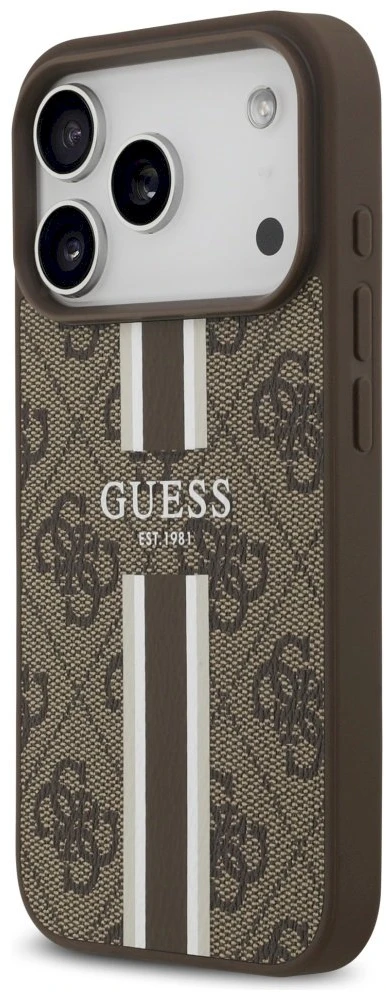 GUESS dėklas, skirtas IPHONE 17 Pro, suderinamas su MagSafe GUHMP17LP4RPSW (4G spausdintos juostelės), rudas
