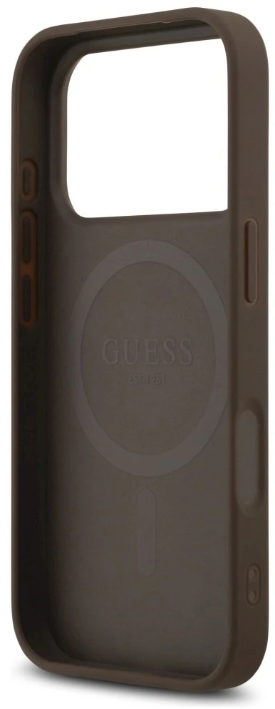 GUESS dėklas, skirtas IPHONE 17 Pro, suderinamas su MagSafe GUHMP17LP4RPSW (4G spausdintos juostelės), rudas
