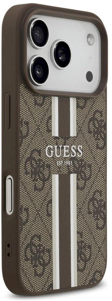 GUESS dėklas, skirtas IPHONE 17 Pro, suderinamas su MagSafe GUHMP17LP4RPSW (4G spausdintos juostelės), rudas