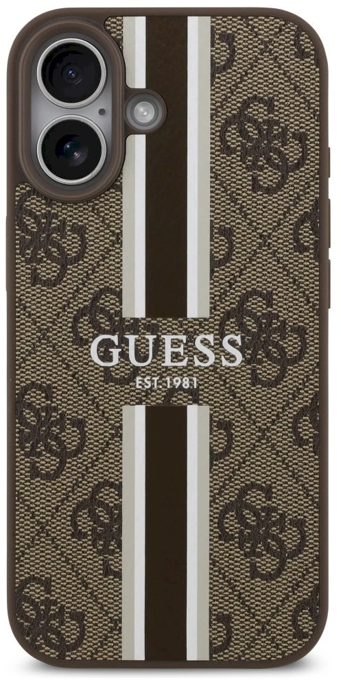 „Guess 4G“ dryžuotas „MagSafe“ dėklas, skirtas „iPhone 17“ – ruda