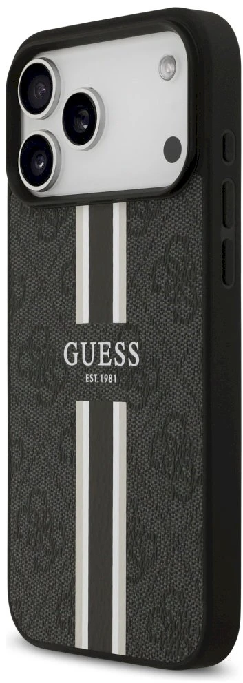 GUESS dėklas, skirtas IPHONE 17 Pro Max, suderinamas su MagSafe GUHMP17XP4RPSK (4G spausdintos juostelės), juodas