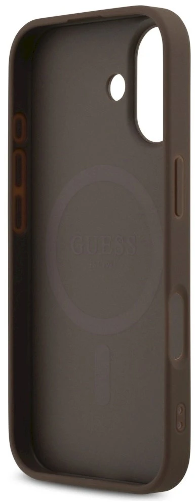 „Guess 4G“ dryžuotas „MagSafe“ dėklas, skirtas „iPhone 17“ – ruda