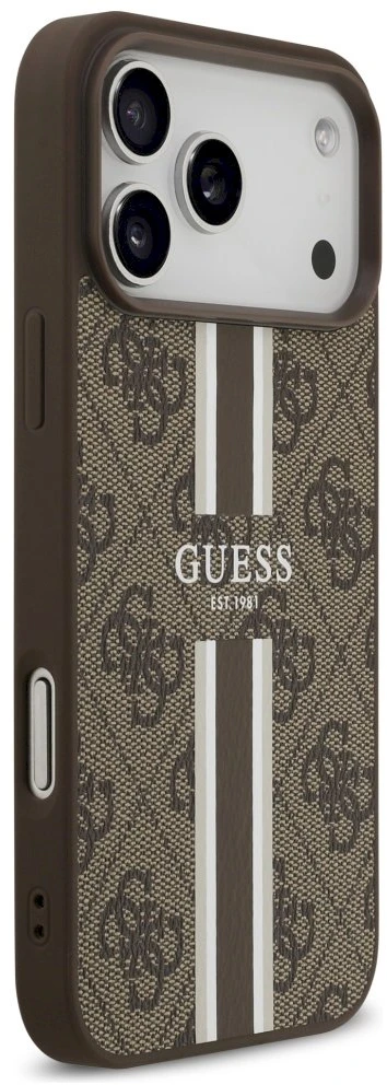 GUESS dėklas, skirtas IPHONE 17 Pro Max, suderinamas su MagSafe GUHMP17XP4RPSW (4G spausdintos juostelės), rudas